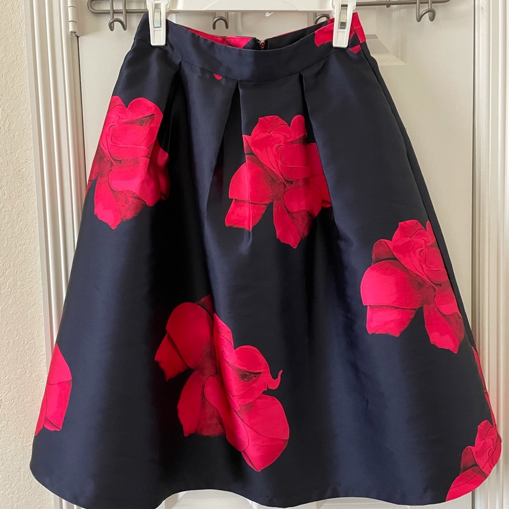Red Flower A-Line Midi Skirt